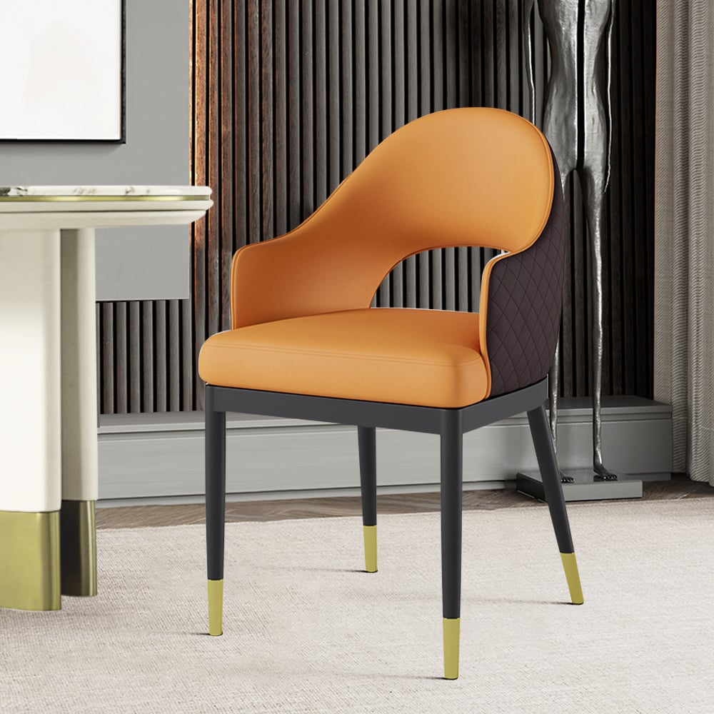 HMR Modern Dining Chair with PU Leather Upholstery (Set of 2) - Orange/Coffee