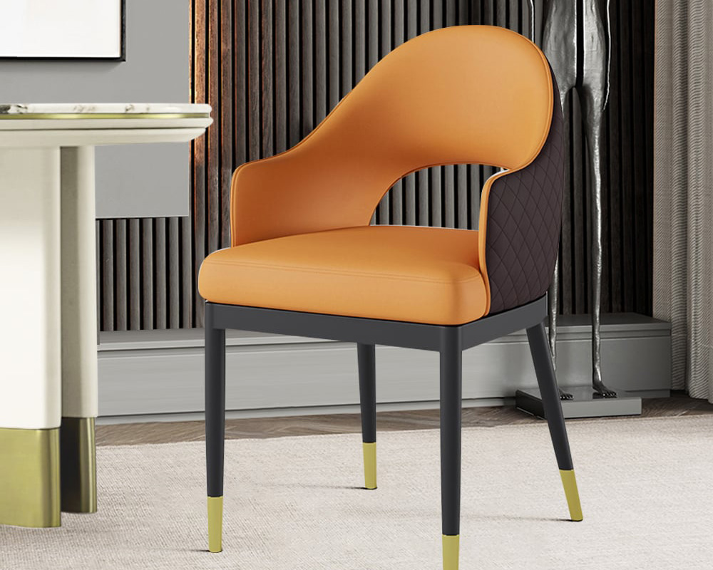 HMR Modern Dining Chair with PU Leather Upholstery (Set of 2) - Orange/Coffee