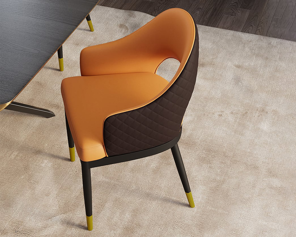 HMR Modern Dining Chair with PU Leather Upholstery (Set of 2) - Orange/Coffee