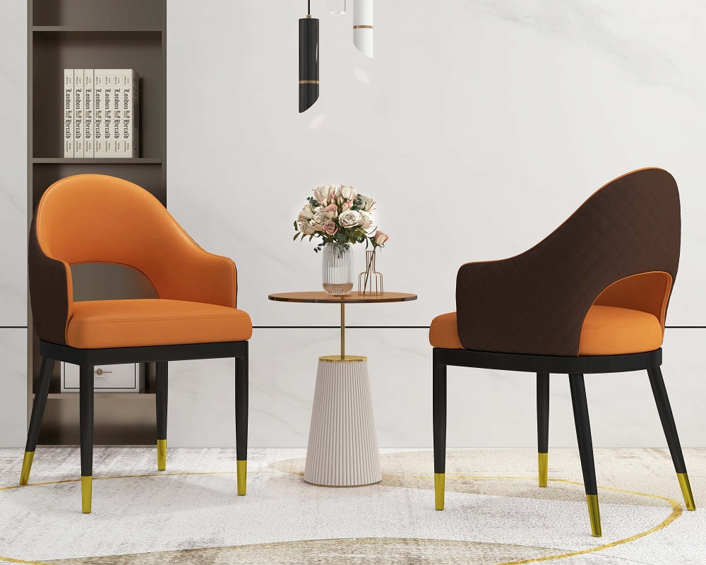 HMR Modern Dining Chair with PU Leather Upholstery (Set of 2) - Orange/Coffee