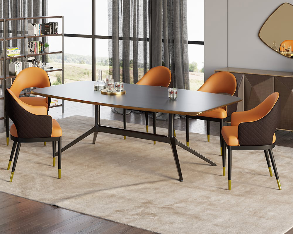HMR Modern Dining Chair with PU Leather Upholstery (Set of 2) - Orange/Coffee