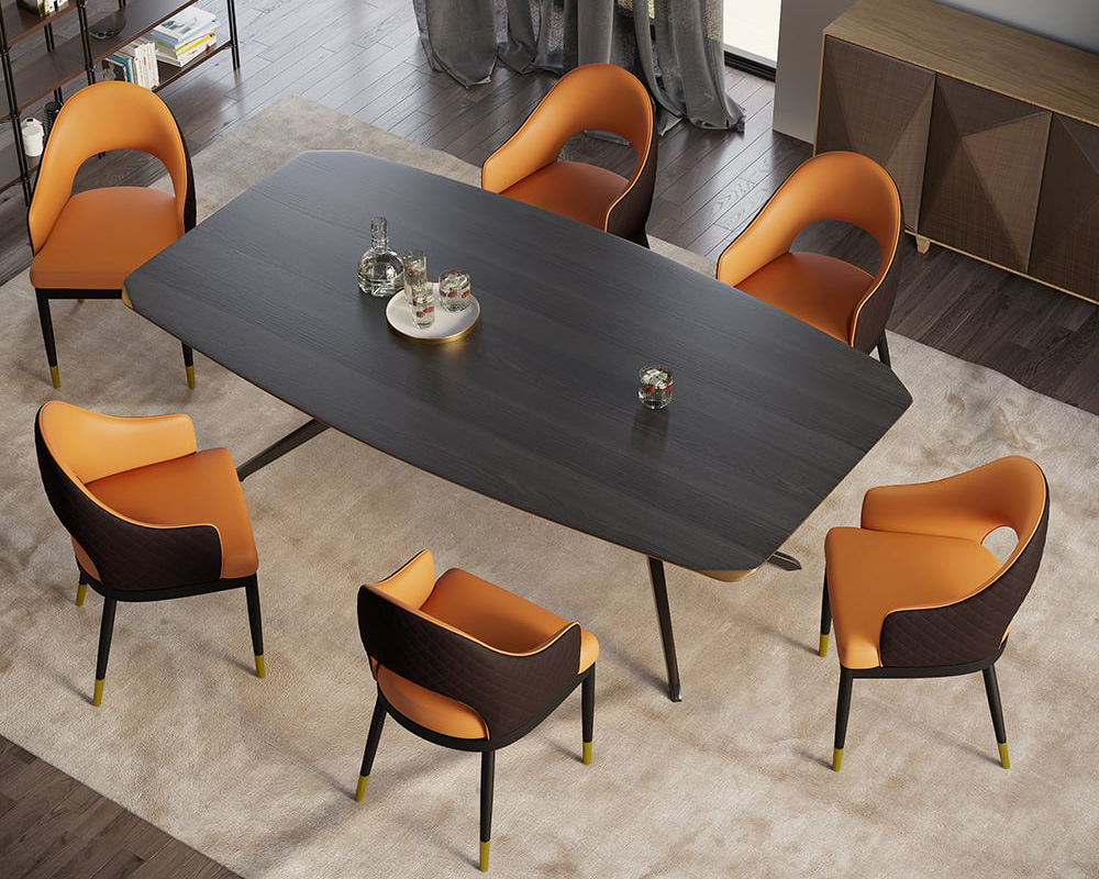 HMR Modern Dining Chair with PU Leather Upholstery (Set of 2) - Orange/Coffee