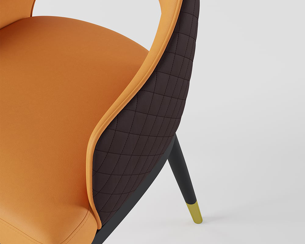 HMR Modern Dining Chair with PU Leather Upholstery (Set of 2) - Orange/Coffee