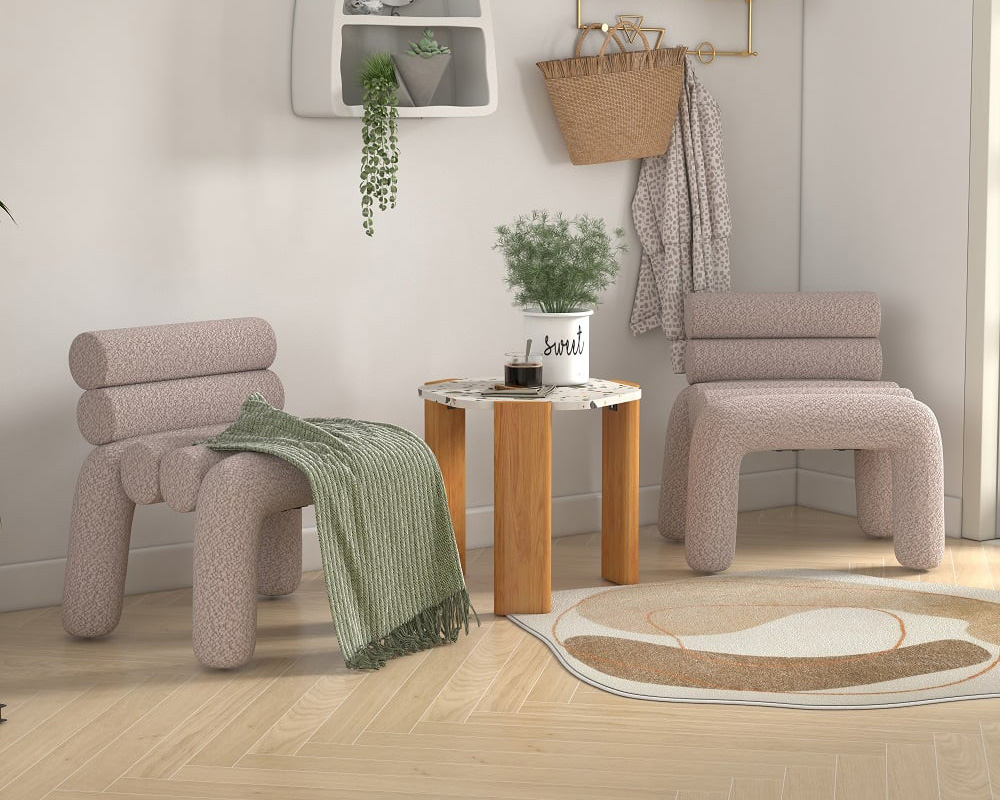 HMR Modern Boucle Accent Chair Upholstery Horizontal Channeled for Living Room - Gray