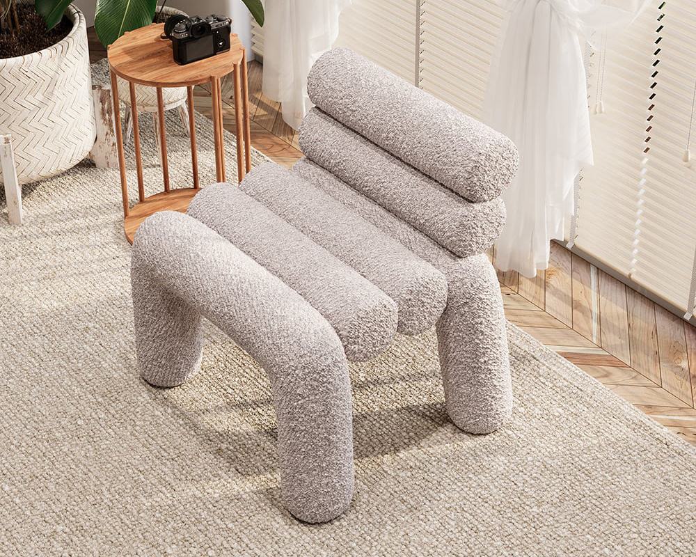 HMR Modern Boucle Accent Chair Upholstery Horizontal Channeled for Living Room - Gray