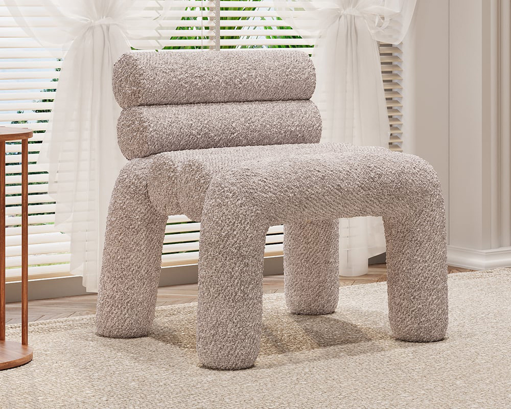 HMR Modern Boucle Accent Chair Upholstery Horizontal Channeled for Living Room - Gray