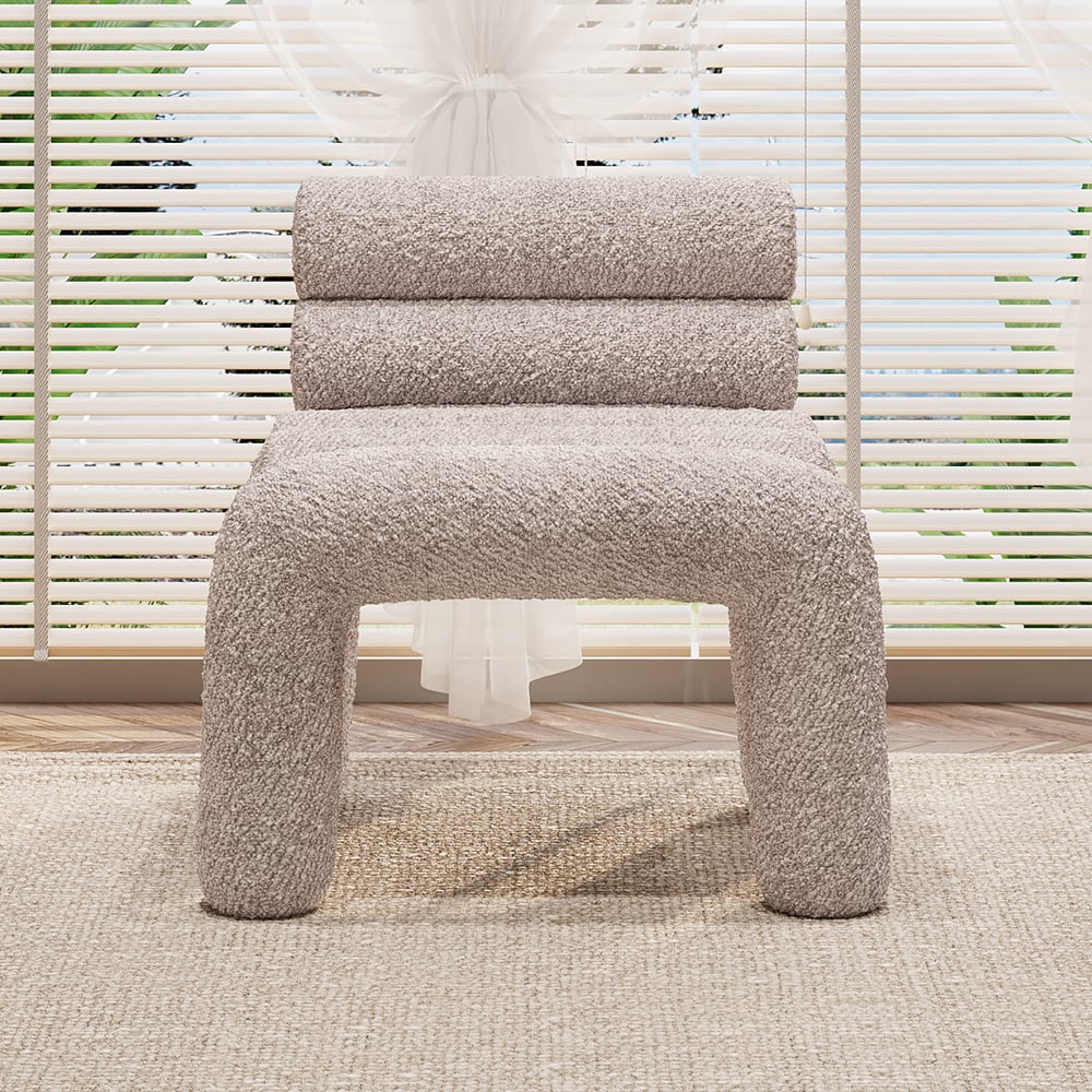 HMR Modern Boucle Accent Chair Upholstery Horizontal Channeled for Living Room - Gray
