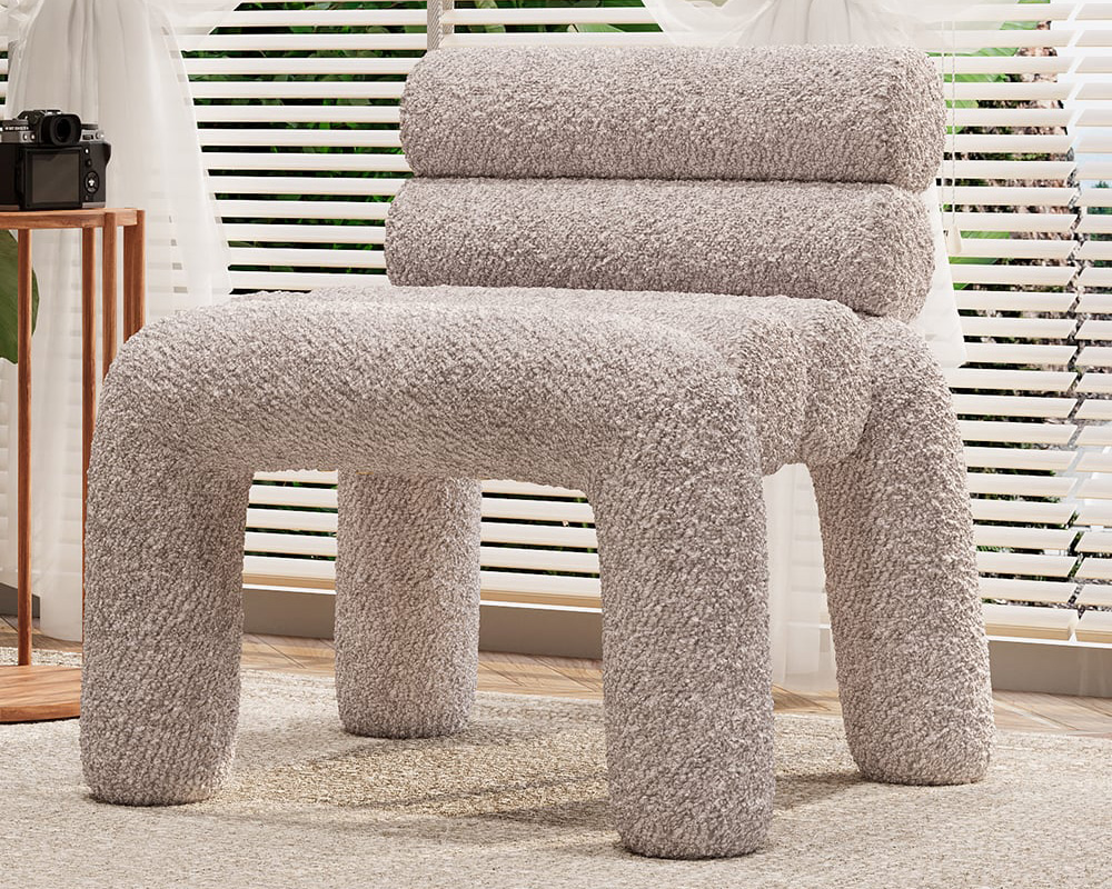 HMR Modern Boucle Accent Chair Upholstery Horizontal Channeled for Living Room - Gray
