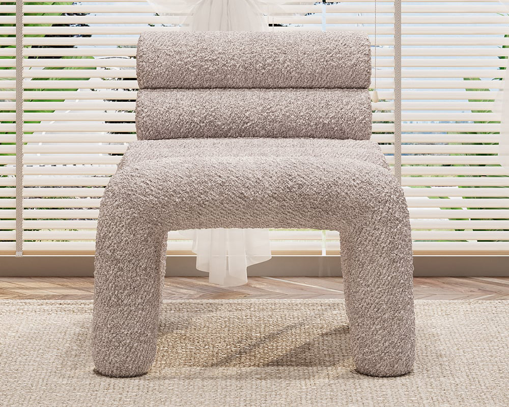 HMR Modern Boucle Accent Chair Upholstery Horizontal Channeled for Living Room - Gray