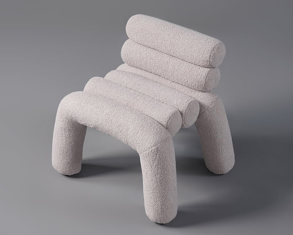 HMR Modern Boucle Accent Chair Upholstery Horizontal Channeled for Living Room - Gray