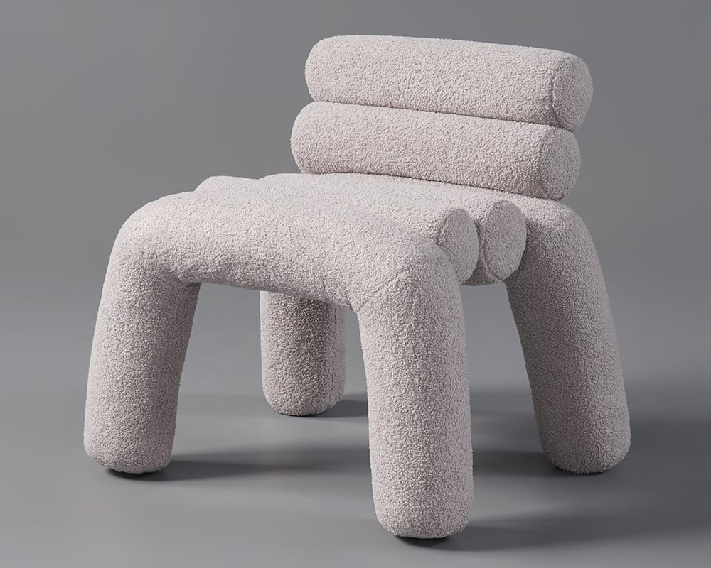 HMR Modern Boucle Accent Chair Upholstery Horizontal Channeled for Living Room - Gray