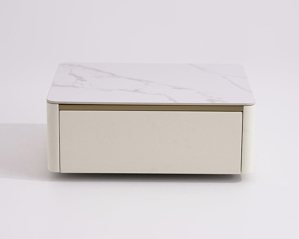 HMR Modern Floating Nightstand 1 Drawer Bedside Table with Sintered Stone Top - White, Single
