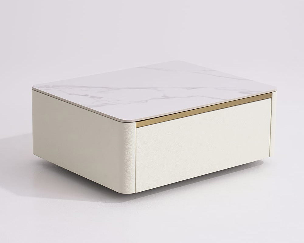 HMR Modern Floating Nightstand 1 Drawer Bedside Table with Sintered Stone Top - White, Single