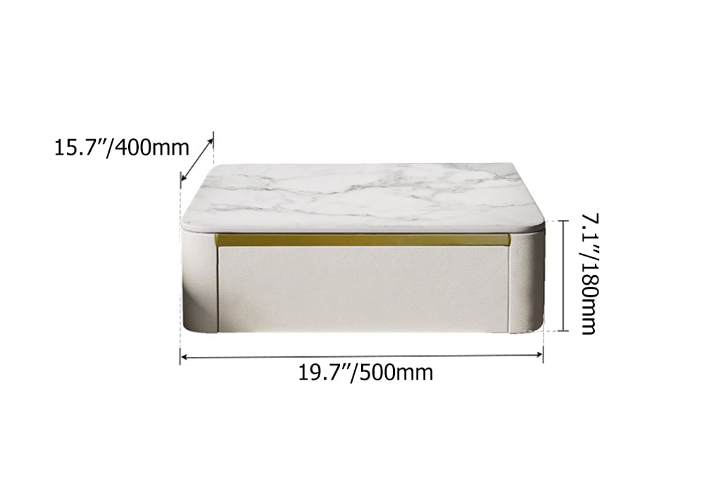 HMR Modern Floating Nightstand 1 Drawer Bedside Table with Sintered Stone Top - White, Single