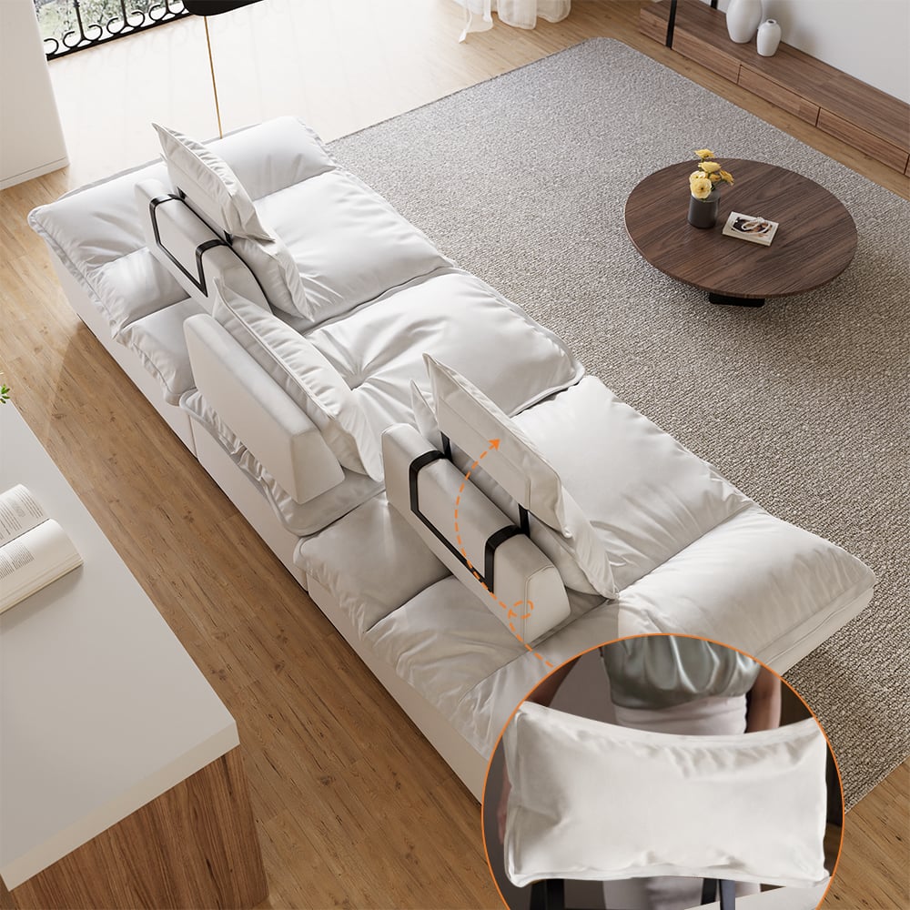 HMR - 109.4" Modern Leath-Aire 3 Seater Deep Sofa with Adjustable Backrest Sailboat