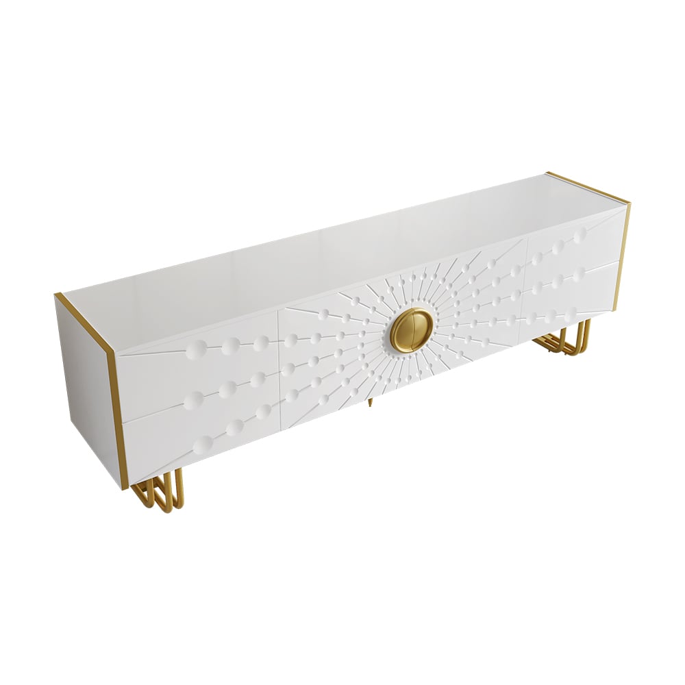 HMR - 70.9" Art Deco White TV Stand with 4 Doors and 6 Shelves