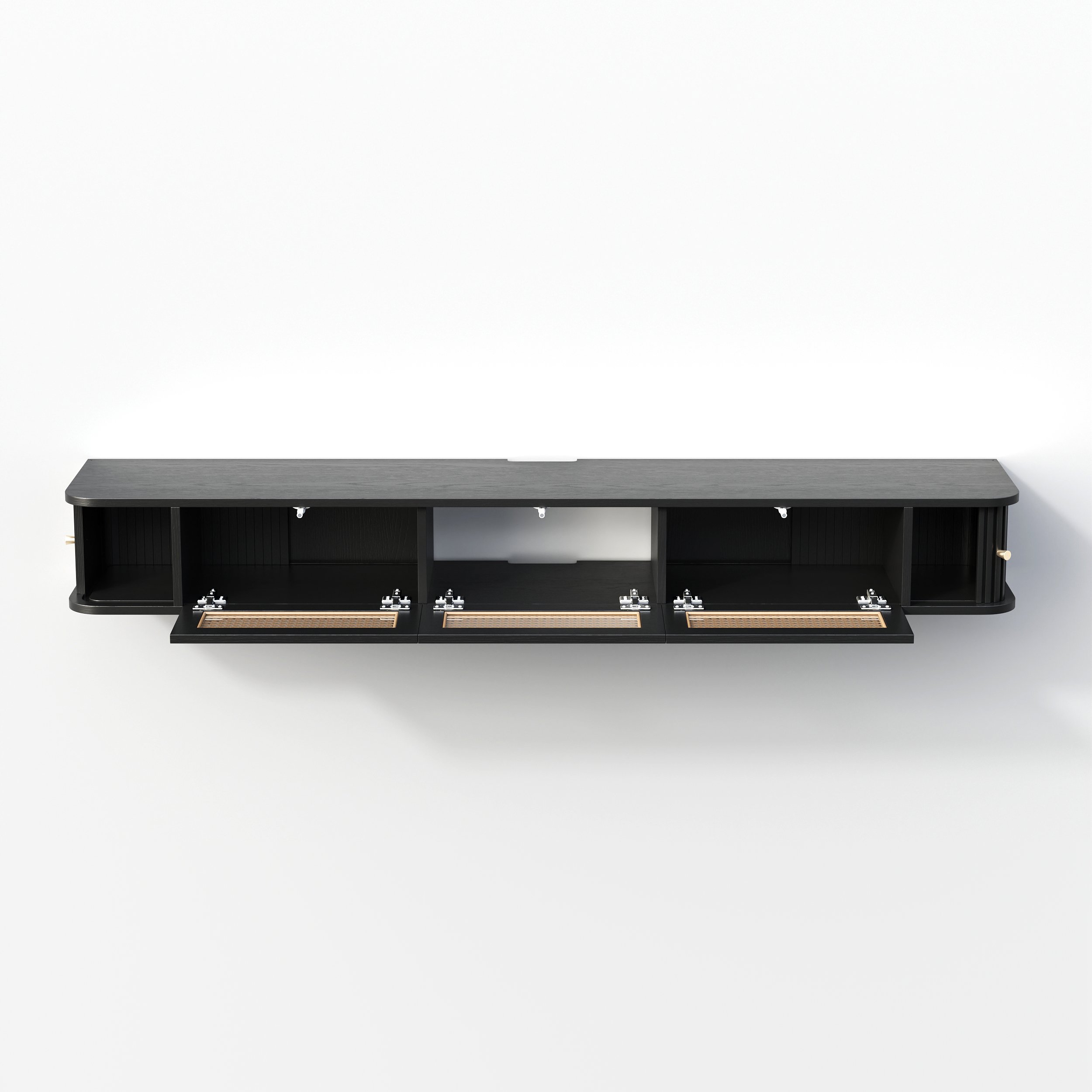 HMR - 63" Black Ratten LED Light Floating TV Stand