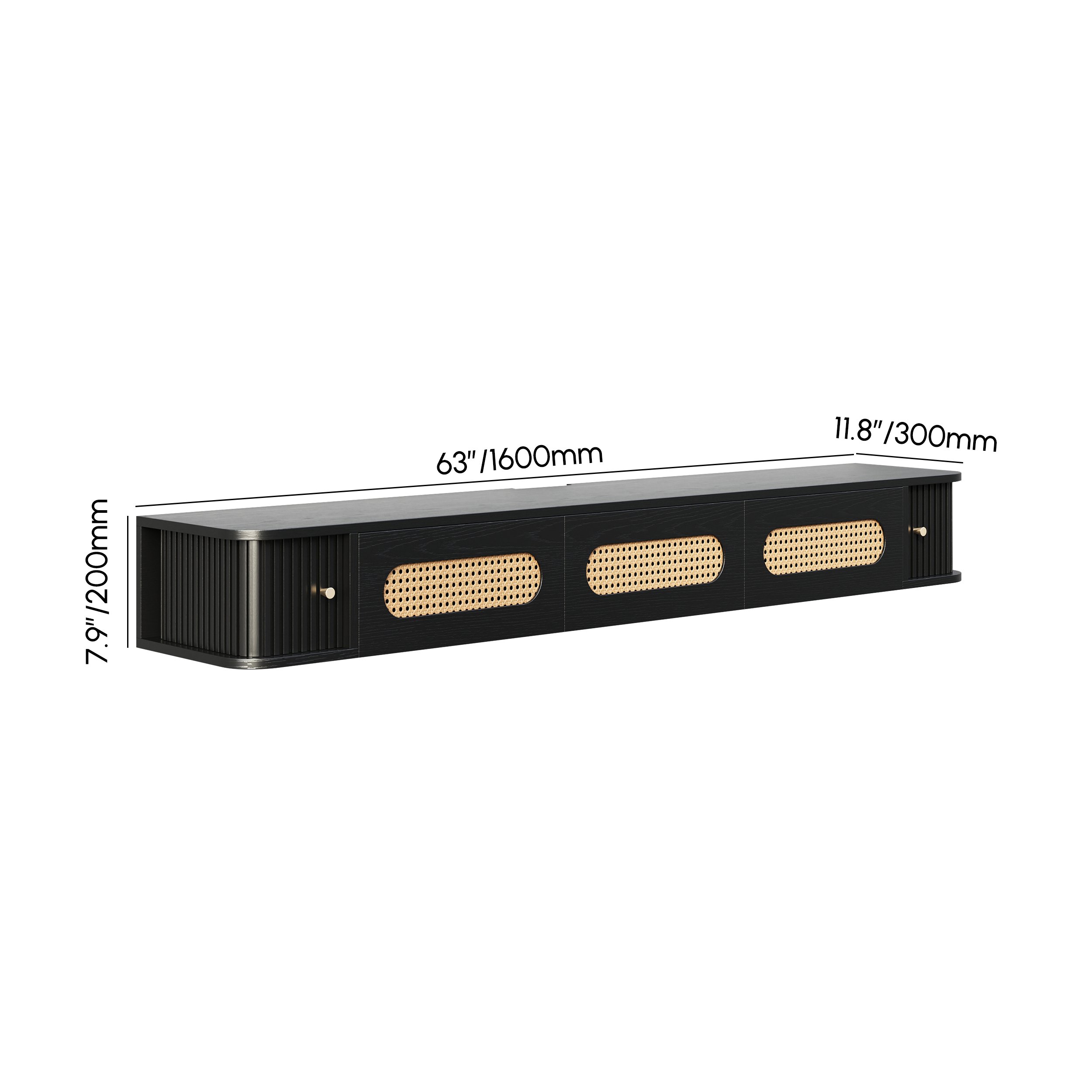 HMR - 63" Black Ratten LED Light Floating TV Stand