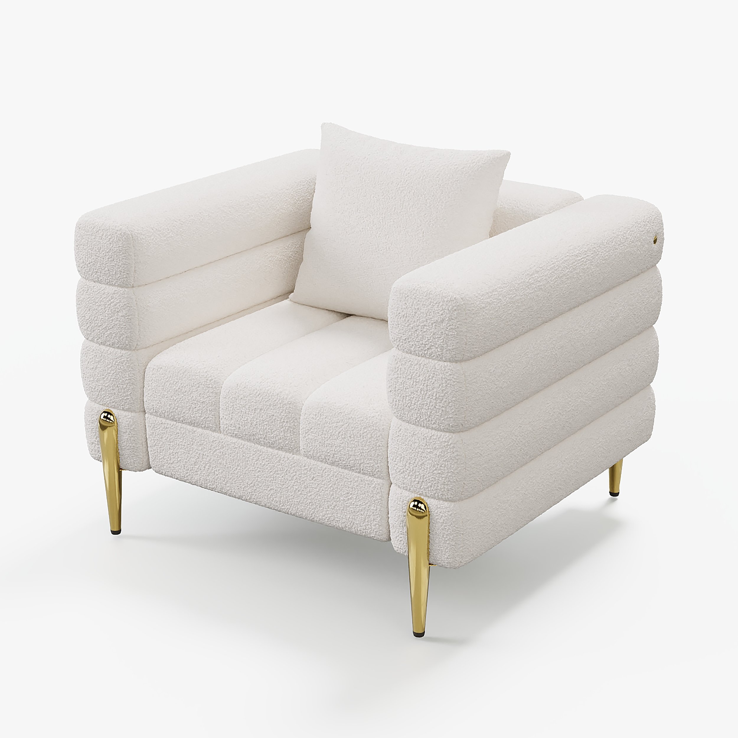 HMR Aurora Boucle Upholstered Accent Chair in Gold Finish - White, Set Of 2