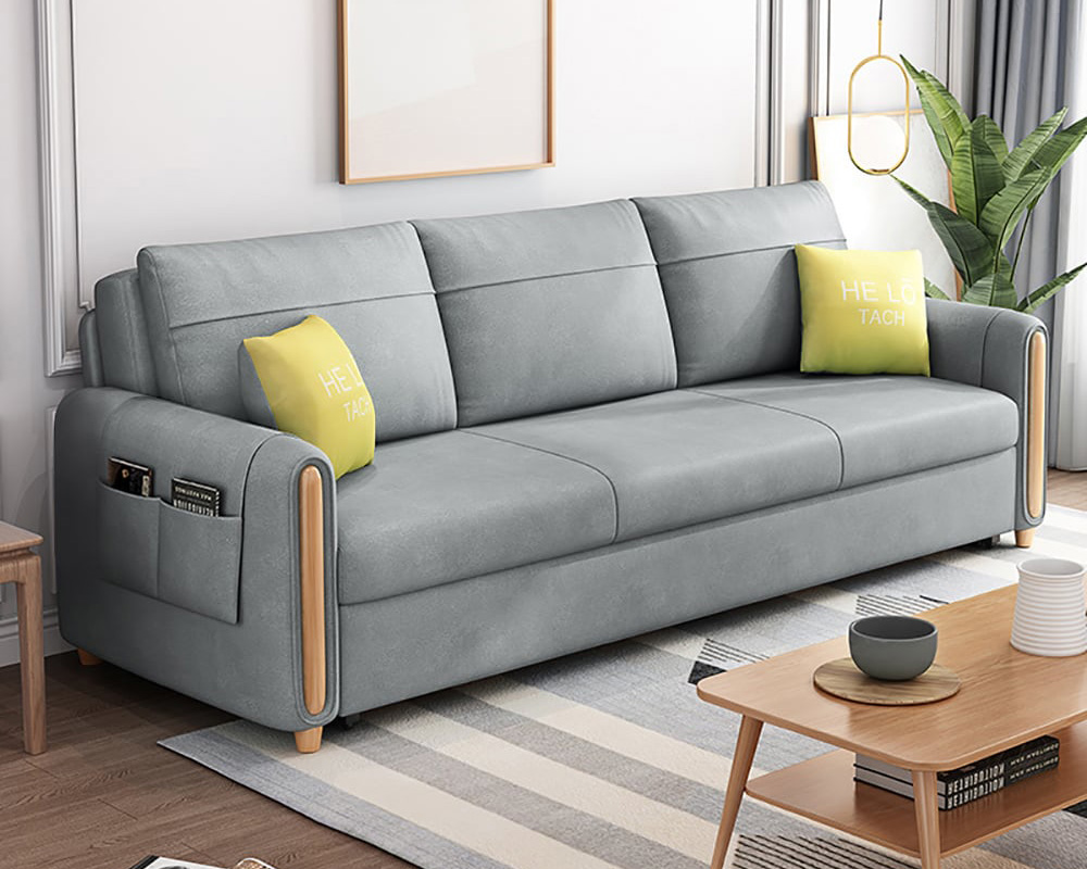 HMR 81" King 3-Seater Leath-aire Sleeper Sofa - Light Gray