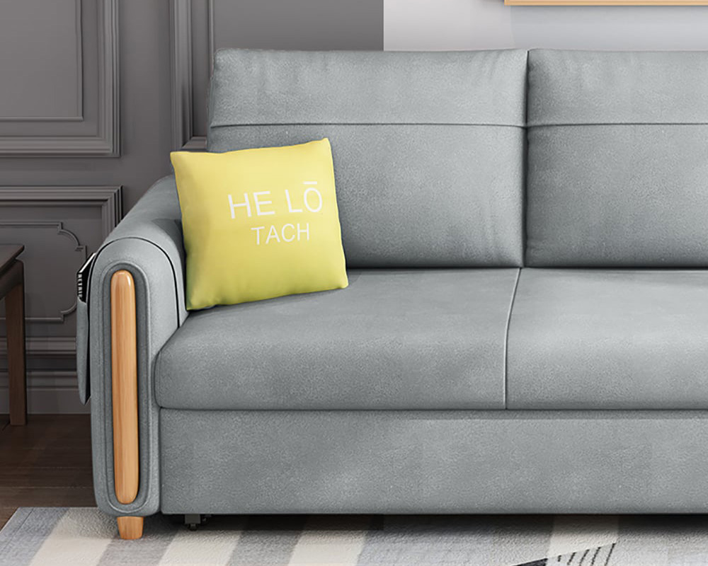HMR 81" King 3-Seater Leath-aire Sleeper Sofa - Light Gray