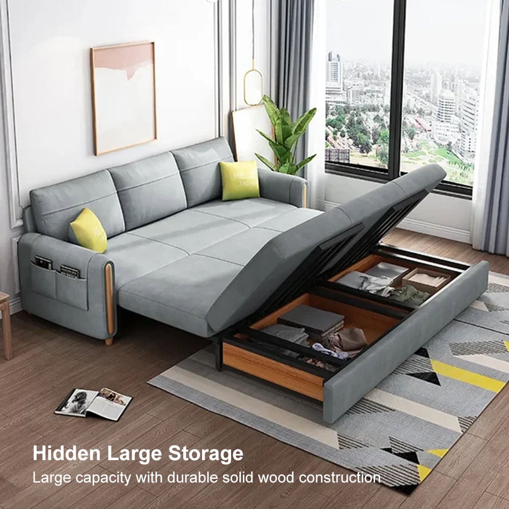 HMR 81" King 3-Seater Leath-aire Sleeper Sofa - Light Gray