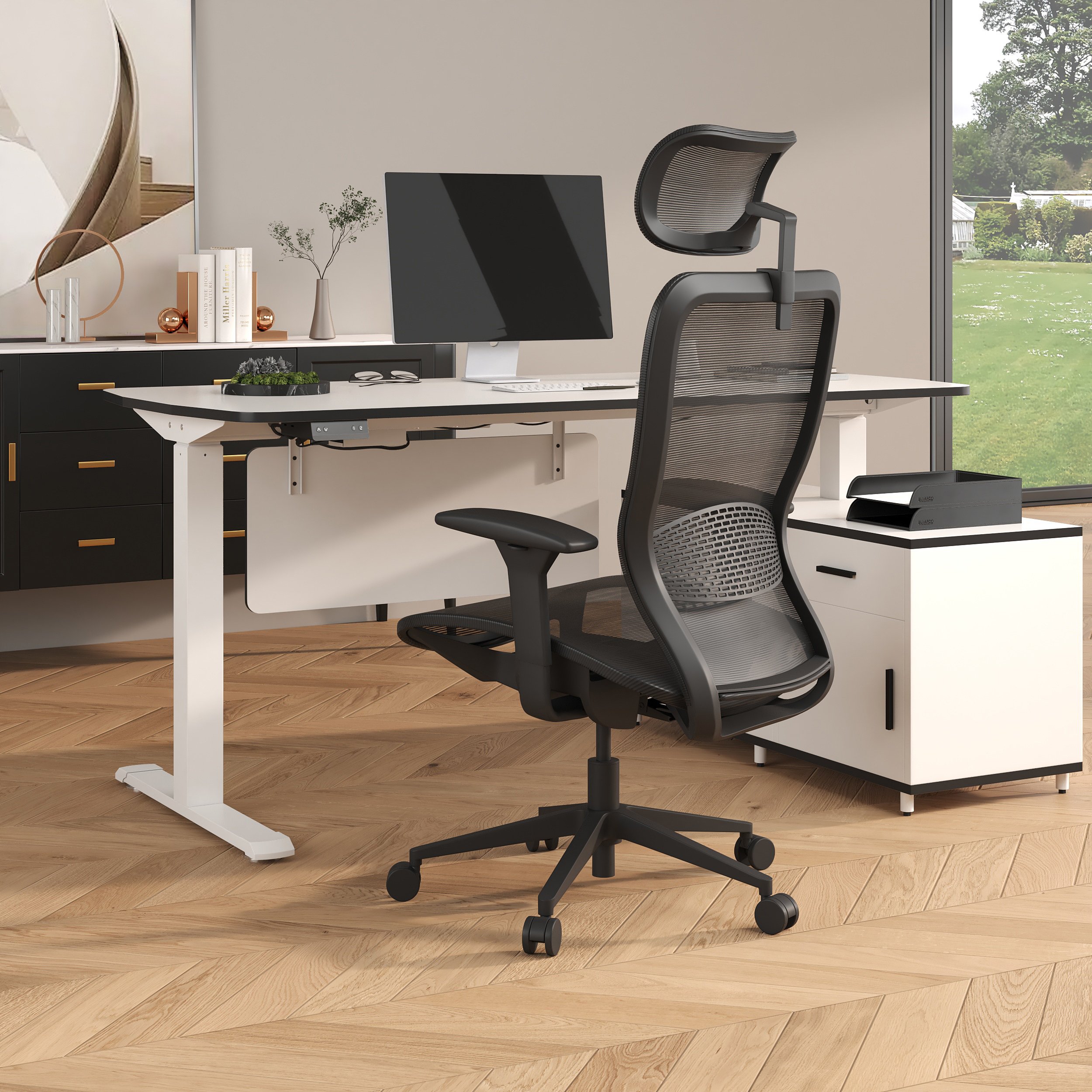 HMR - Ergonomic Adjustable High Back Black Office Desk Chair