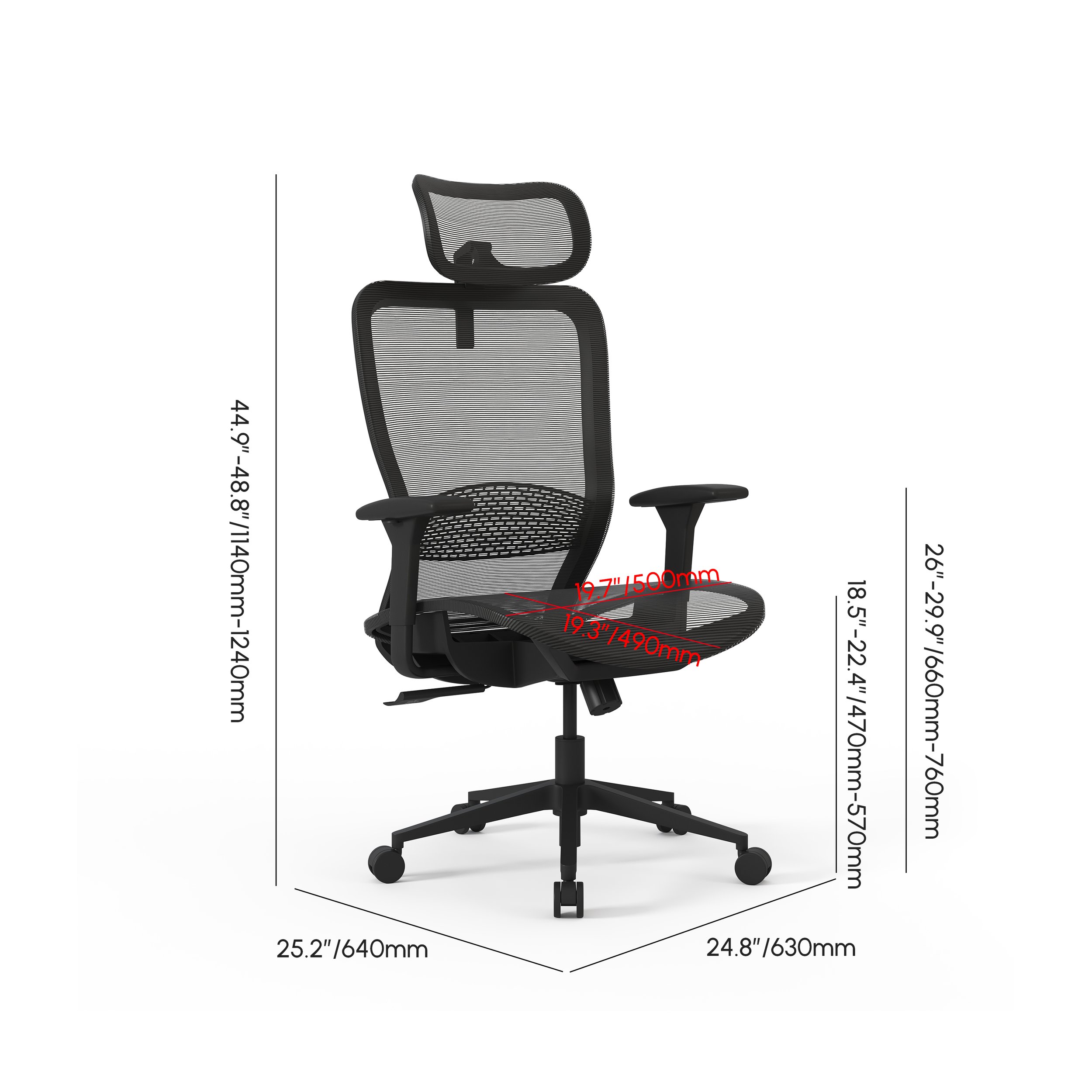 HMR - Ergonomic Adjustable High Back Black Office Desk Chair