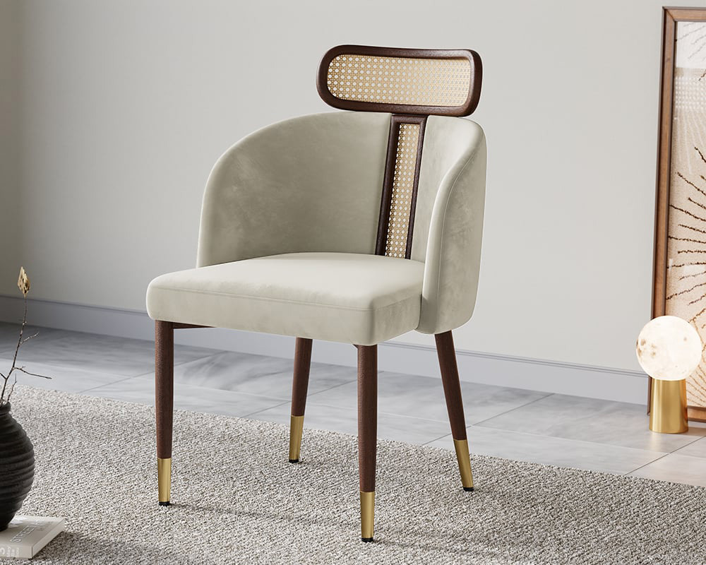 HMR Mid-Century Modern Dining Chairs with Velvet Upholstery (Set of 2) - Off-White