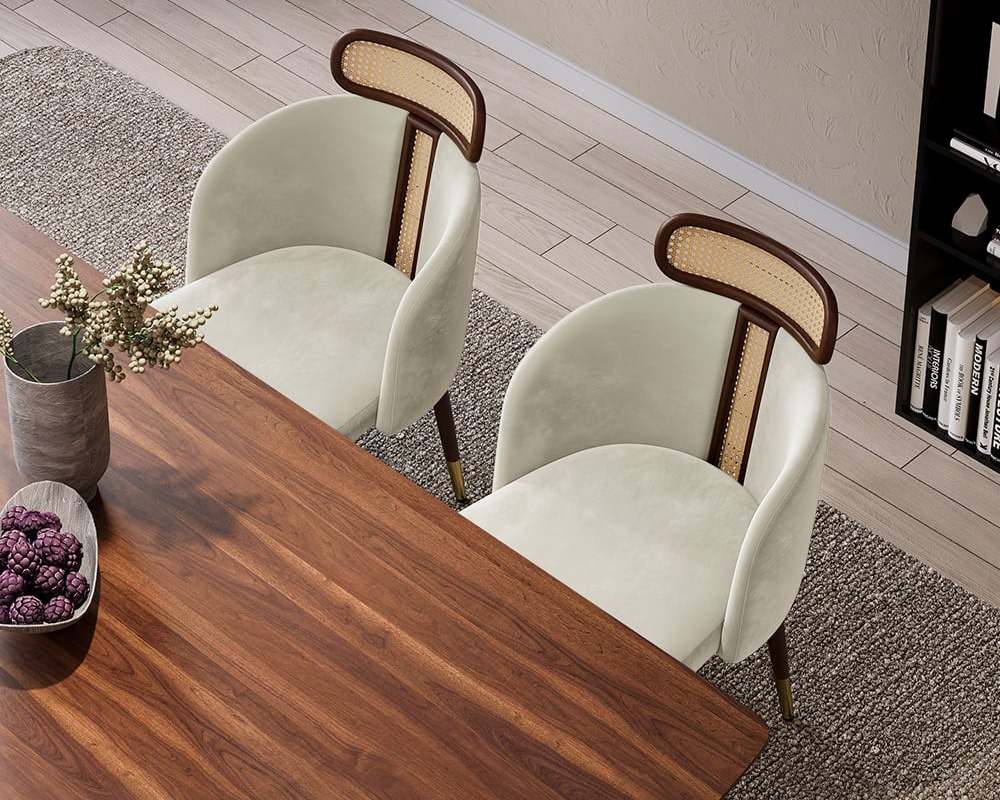 HMR Mid-Century Modern Dining Chairs with Velvet Upholstery (Set of 2) - Off-White