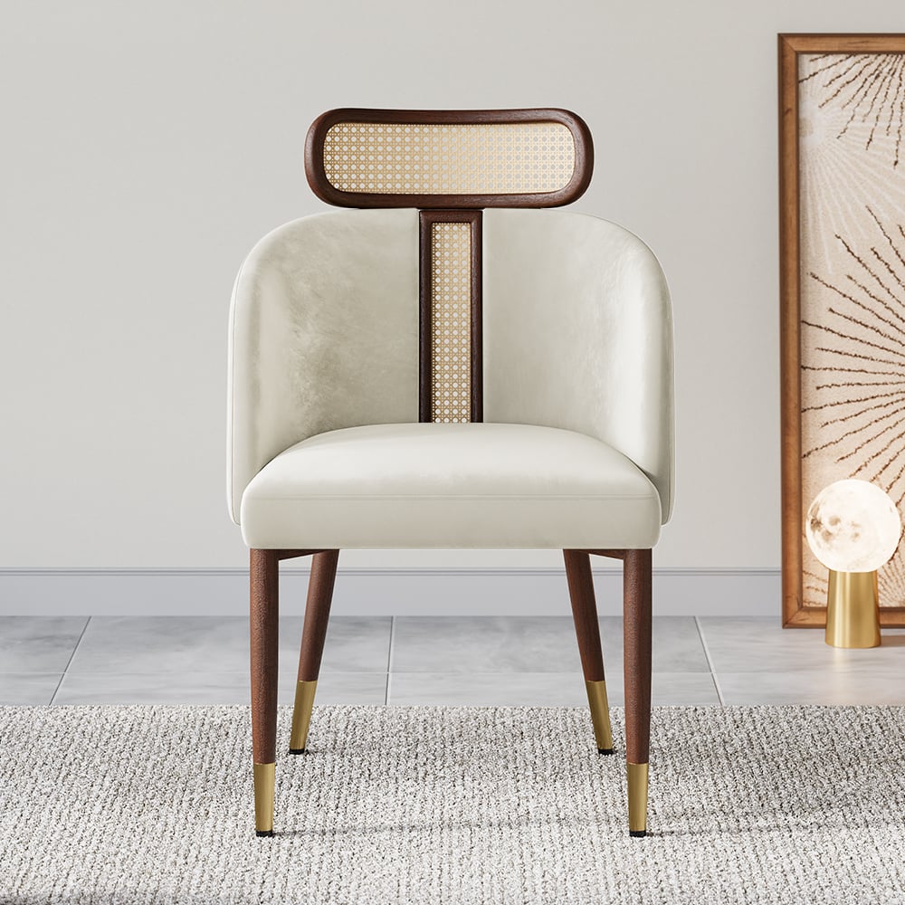 HMR Mid-Century Modern Dining Chairs with Velvet Upholstery (Set of 2) - Off-White