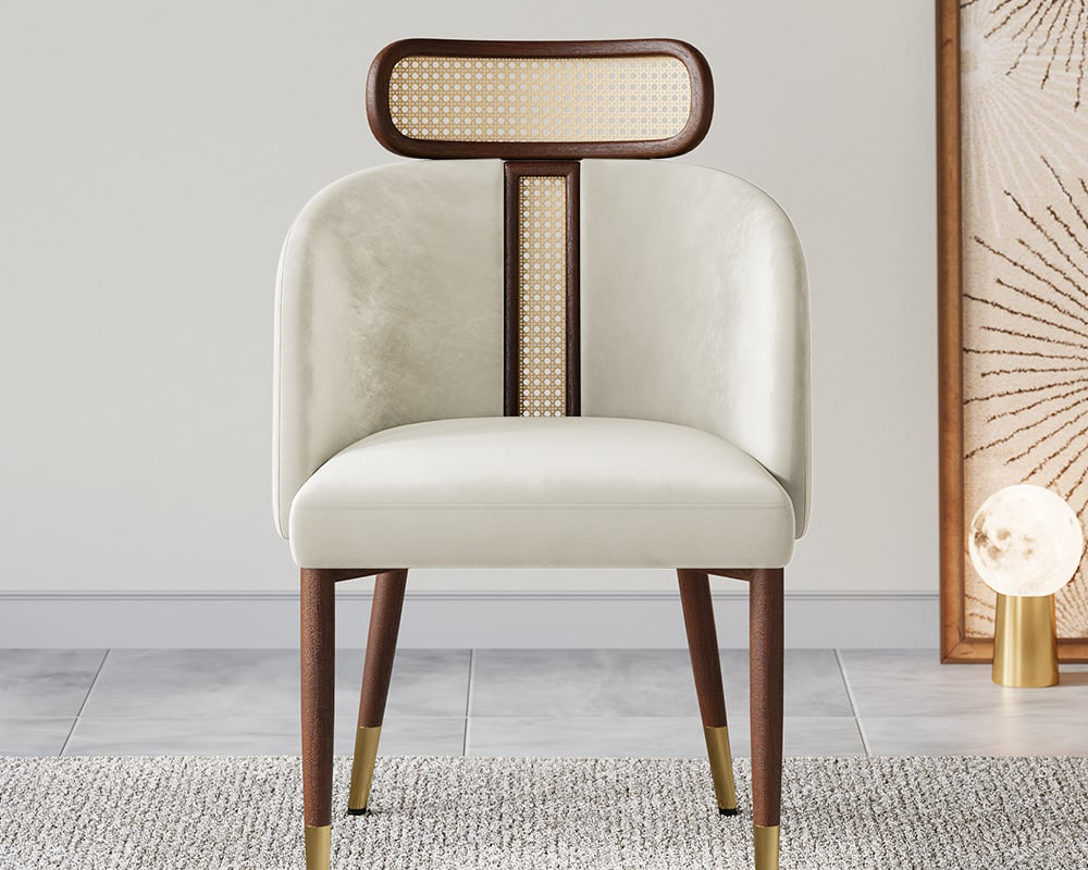 HMR Mid-Century Modern Dining Chairs with Velvet Upholstery (Set of 2) - Off-White