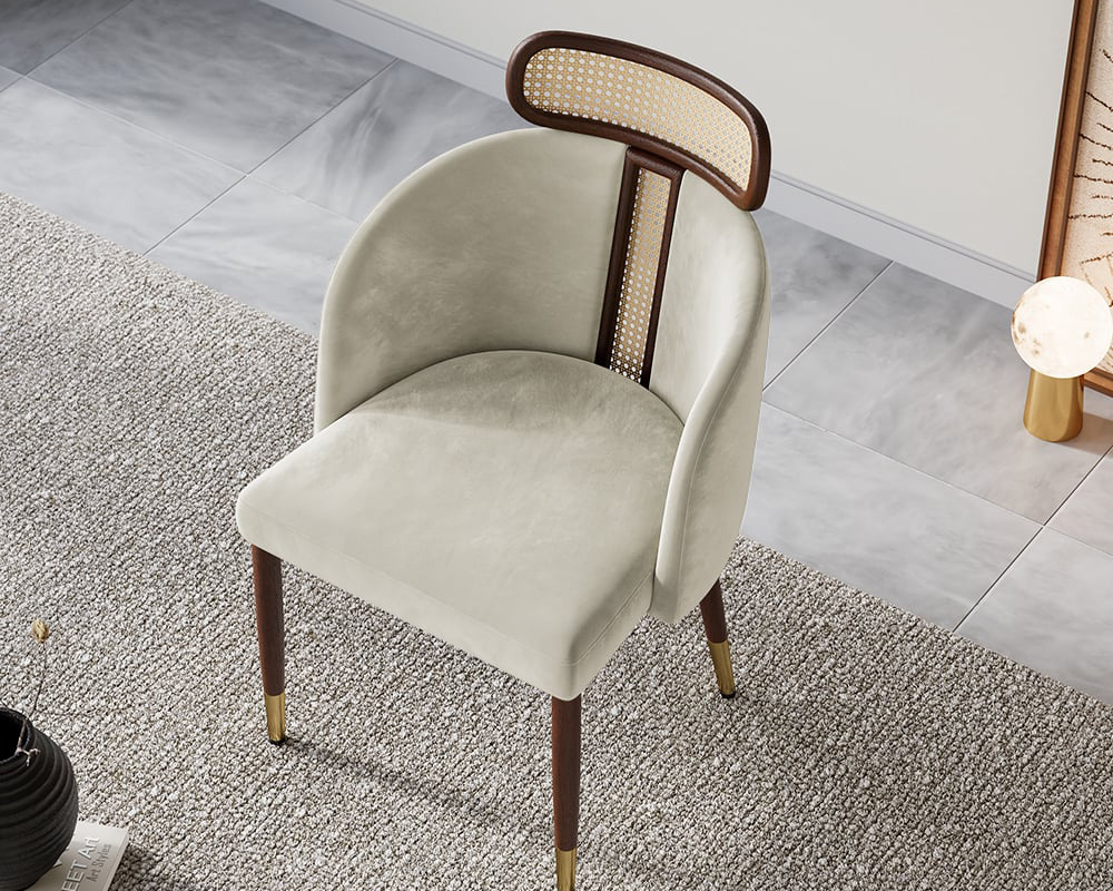 HMR Mid-Century Modern Dining Chairs with Velvet Upholstery (Set of 2) - Off-White