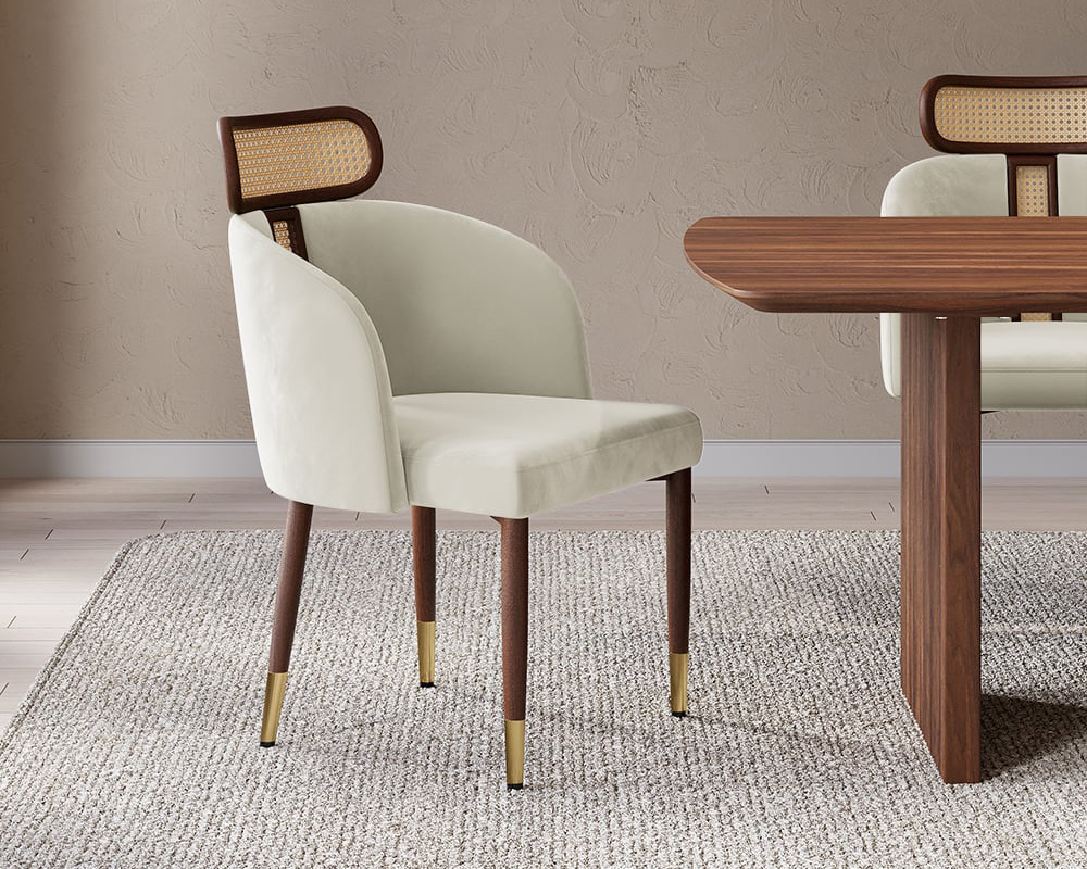 HMR Mid-Century Modern Dining Chairs with Velvet Upholstery (Set of 2) - Off-White