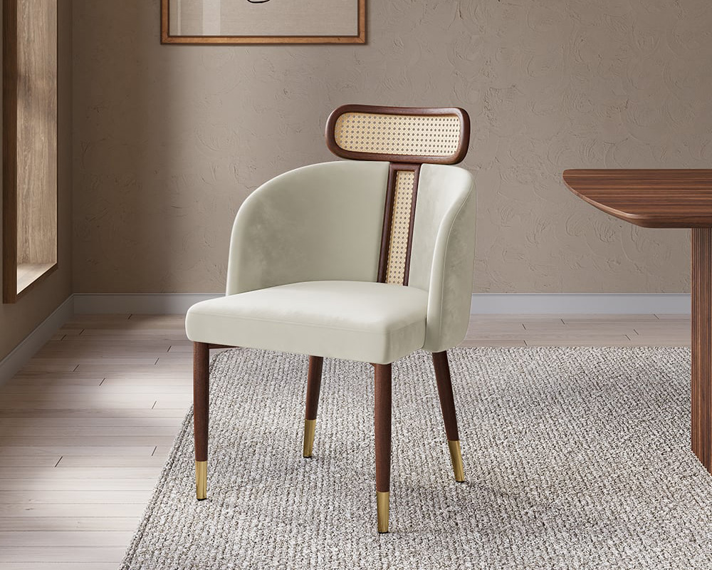 HMR Mid-Century Modern Dining Chairs with Velvet Upholstery (Set of 2) - Off-White