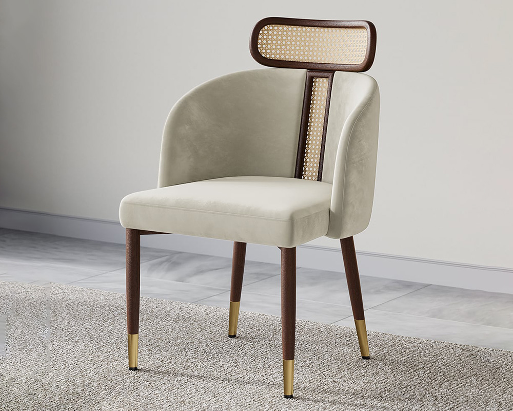 HMR Mid-Century Modern Dining Chairs with Velvet Upholstery (Set of 2) - Off-White