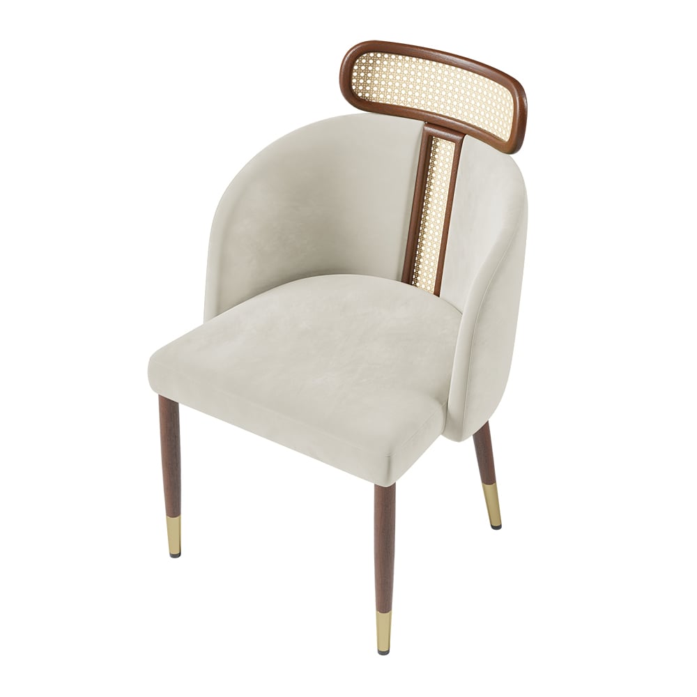 HMR Mid-Century Modern Dining Chairs with Velvet Upholstery (Set of 2) - Off-White