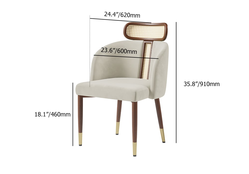 HMR Mid-Century Modern Dining Chairs with Velvet Upholstery (Set of 2) - Off-White
