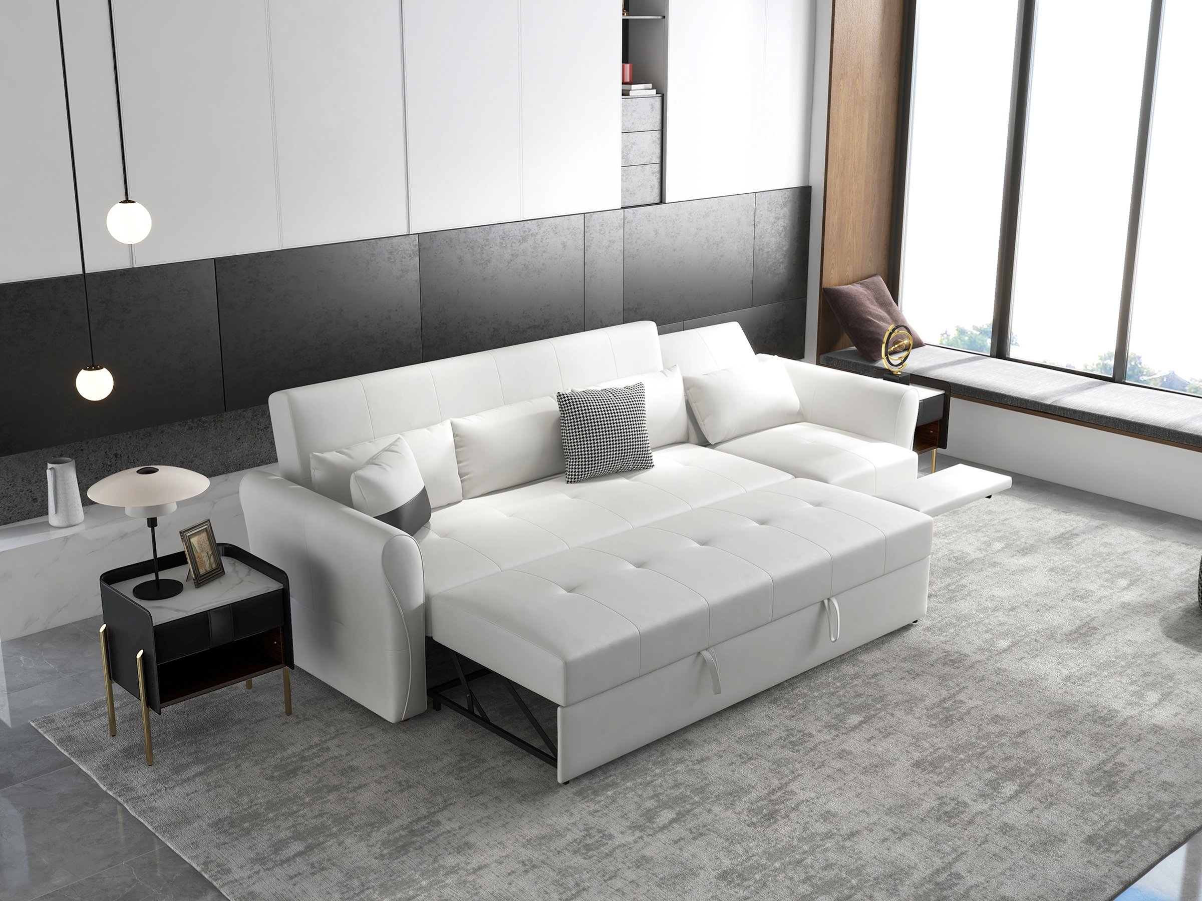 HMR - 109" Leath-aire Reclining Sectional Sofa Bed