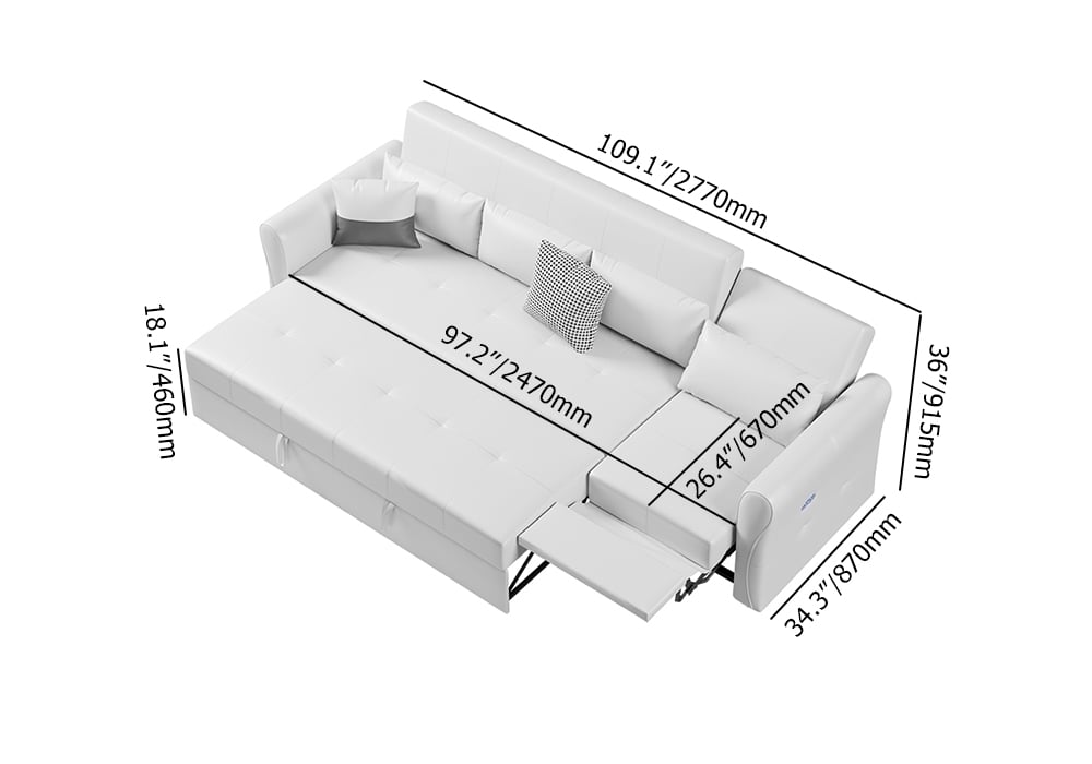 HMR - 109" Leath-aire Reclining Sectional Sofa Bed