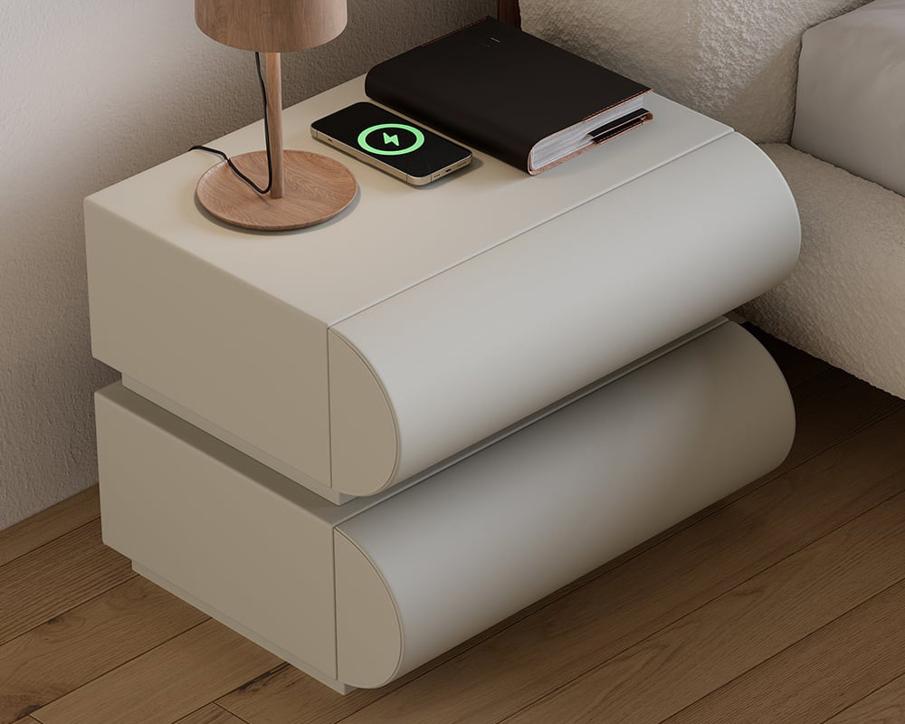 HMR Humply Modern Leather Smart Nightstand with Wireless Charger Drawers - Light Gray, 2-Drawer, Single