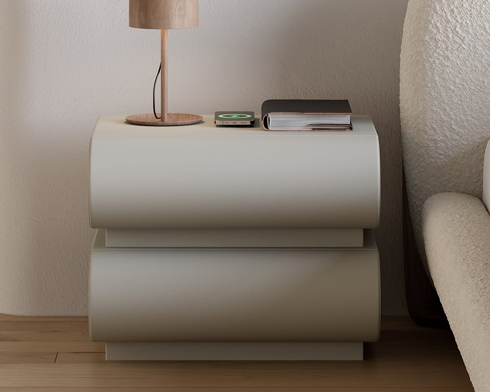 HMR Humply Modern Leather Smart Nightstand with Wireless Charger Drawers - Light Gray, 2-Drawer, Single