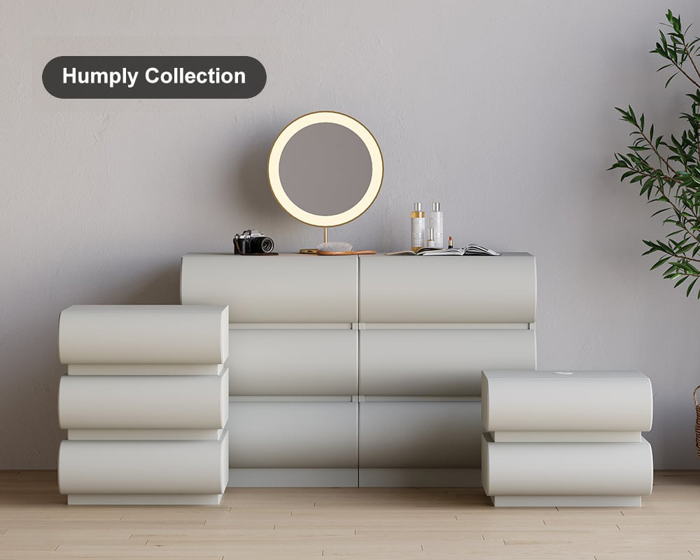 HMR Humply Modern Leather Smart Nightstand with Wireless Charger Drawers - Light Gray, 2-Drawer, Single