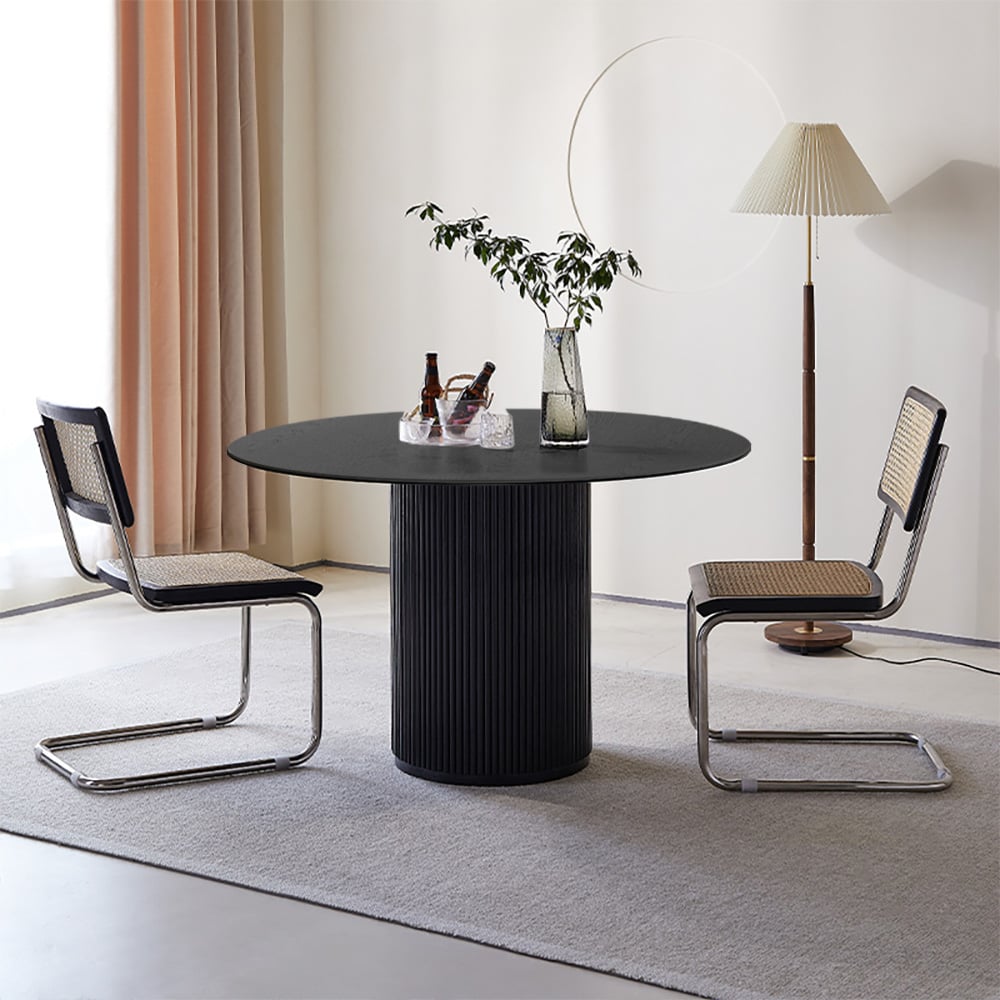 HMR Japandi Style Round Wood Dining Table - Black, 31.5" (Seats 2 People)
