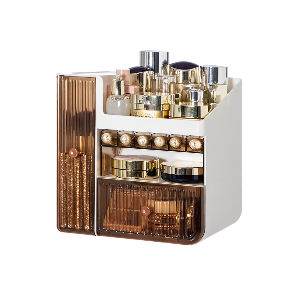 HMR - Makeup Organizer Desk Storage Display Box with 2 Drawers in White