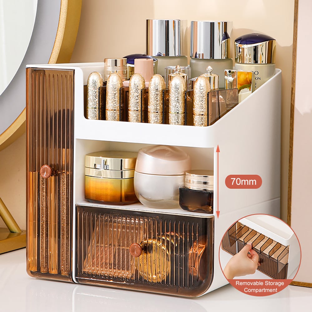 HMR - Makeup Organizer Desk Storage Display Box with 2 Drawers in White