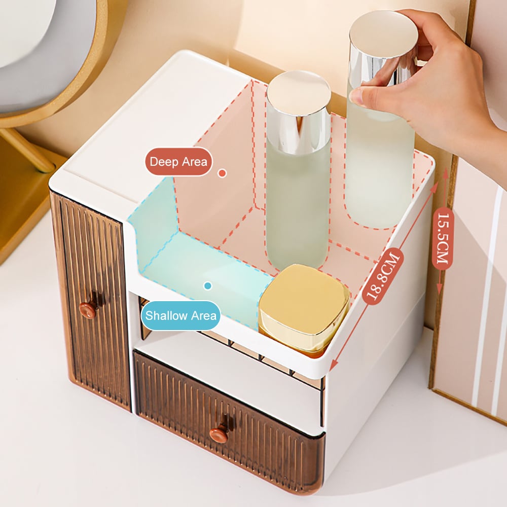 HMR - Makeup Organizer Desk Storage Display Box with 2 Drawers in White