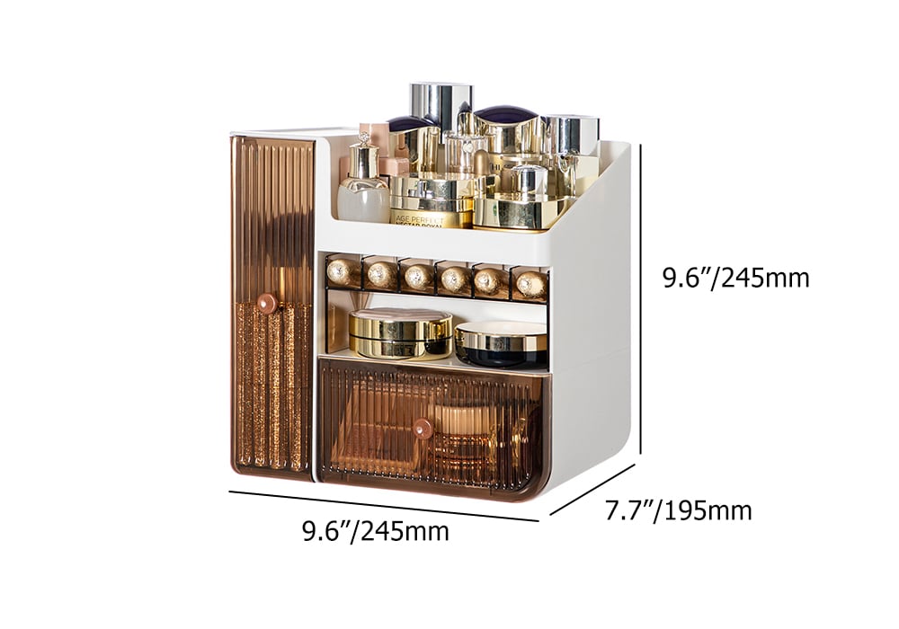 HMR - Makeup Organizer Desk Storage Display Box with 2 Drawers in White
