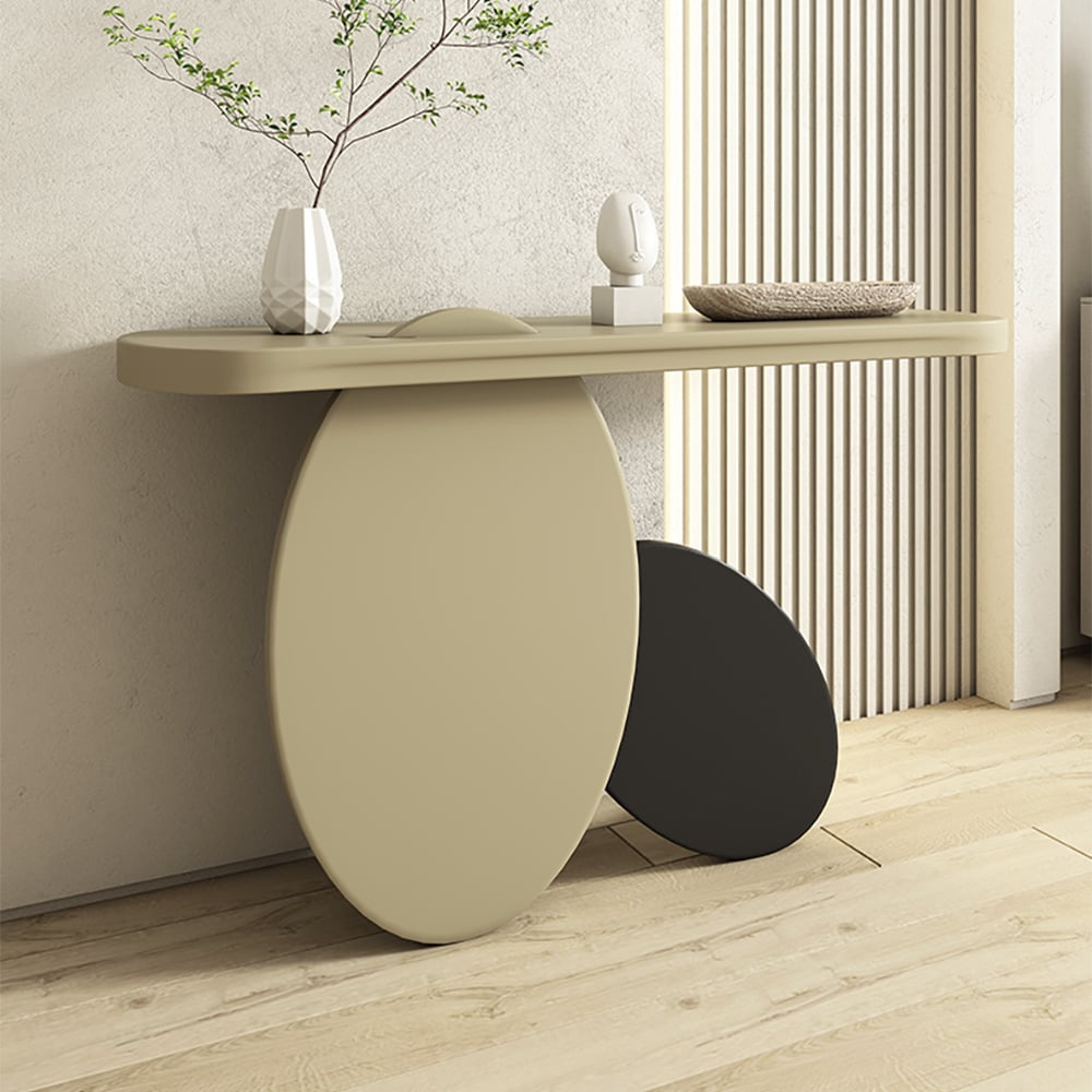 HMR - 39.4" Modern Console Table Oval Wood Entryway Table with Circle Base Light Khaki
