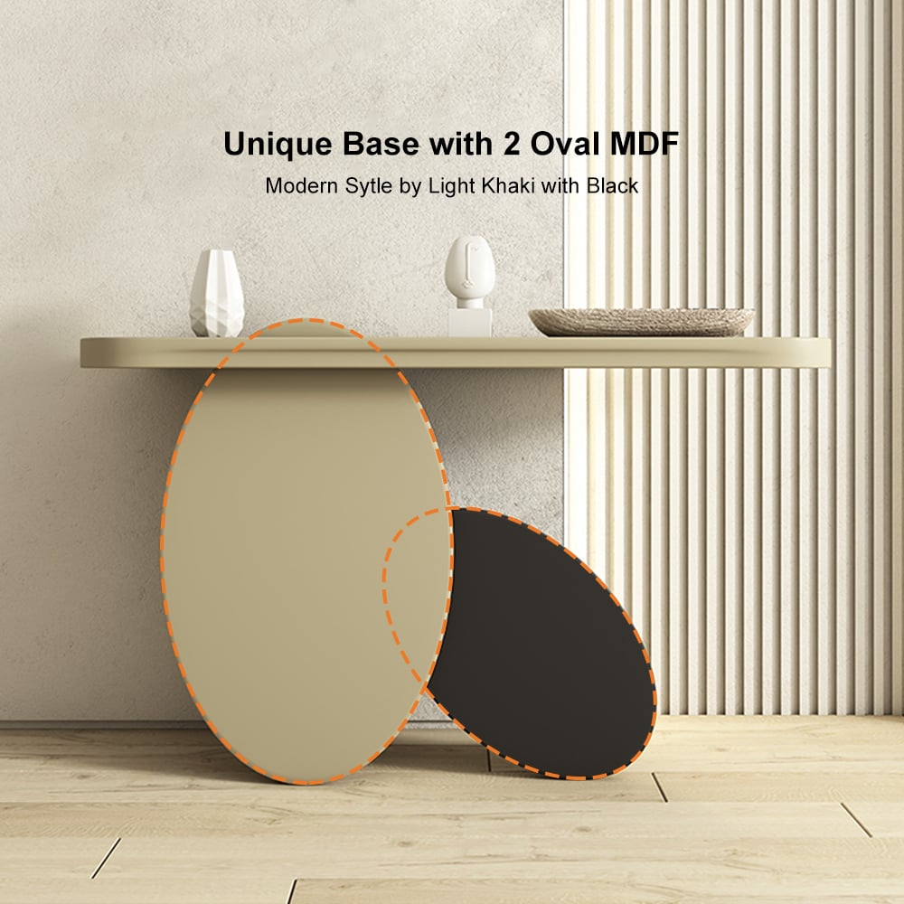 HMR - 39.4" Modern Console Table Oval Wood Entryway Table with Circle Base Light Khaki